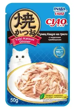 INABA Ciao Yaki Katsuo Dinner влажный корм для взрослых кошек Тунец Кацуо на гриле/Гребешок (пауч)