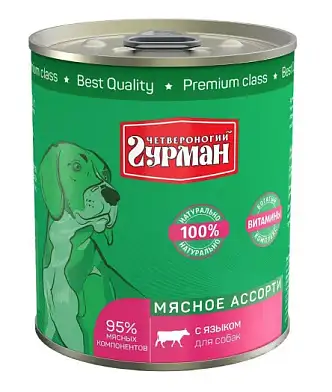 Четвероногий Гурман Мясное ассорти консервы для собак с языком