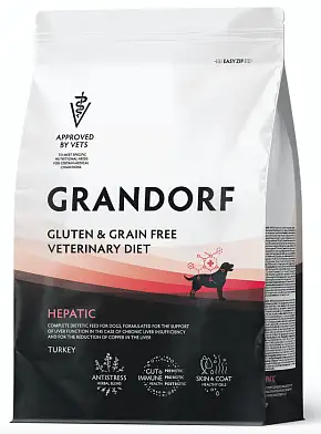 Grandorf Veterinary Diet Dog Hepatic полнорационный диетический корм для собак, для поддержания функций печени при ХПН
