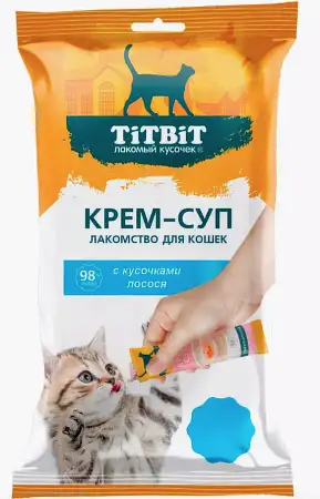 Купить titbit Лакомства для кошек крем-суп с кусочками лосося