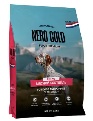NERO GOLD сухой корм для взрослых собак и щенков всех возрастов мясной коктейль