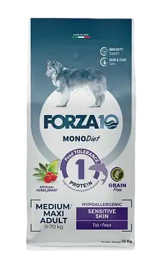 Forza10 MonoDiet Sensitive Skin Medium & Large Adult сухой беззерновой, гипоаллергенный корм для взрослых собак средних и крупных пород при чувствительной коже, с рыбой