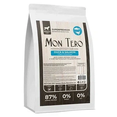 Mon Tero Superpremium Adult Mini Sensitive Digestion Duck & Salmon сухой корм для взрослых собак мелких пород с чувствительным пищеварением утка с лососем