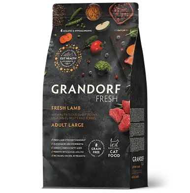 Grandorf FRESH сухой беззерновой корм для кошек крупных пород с живыми пробиотиками, ягненок и батат