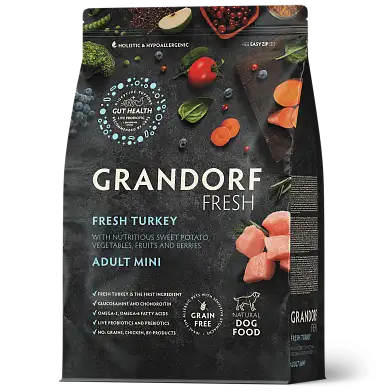 Grandorf FRESH сухой беззерновой корм для взрослых собак мелких пород с живыми пробиотиками, индейка с бататом