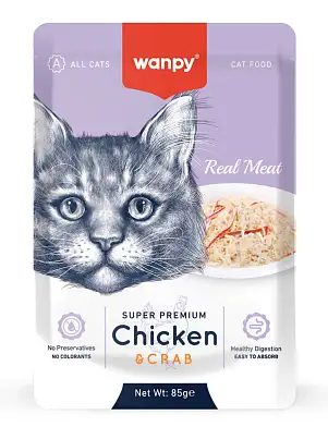 Wanpy Cat влажный корм для кошек из курицы и краба (Пауч)